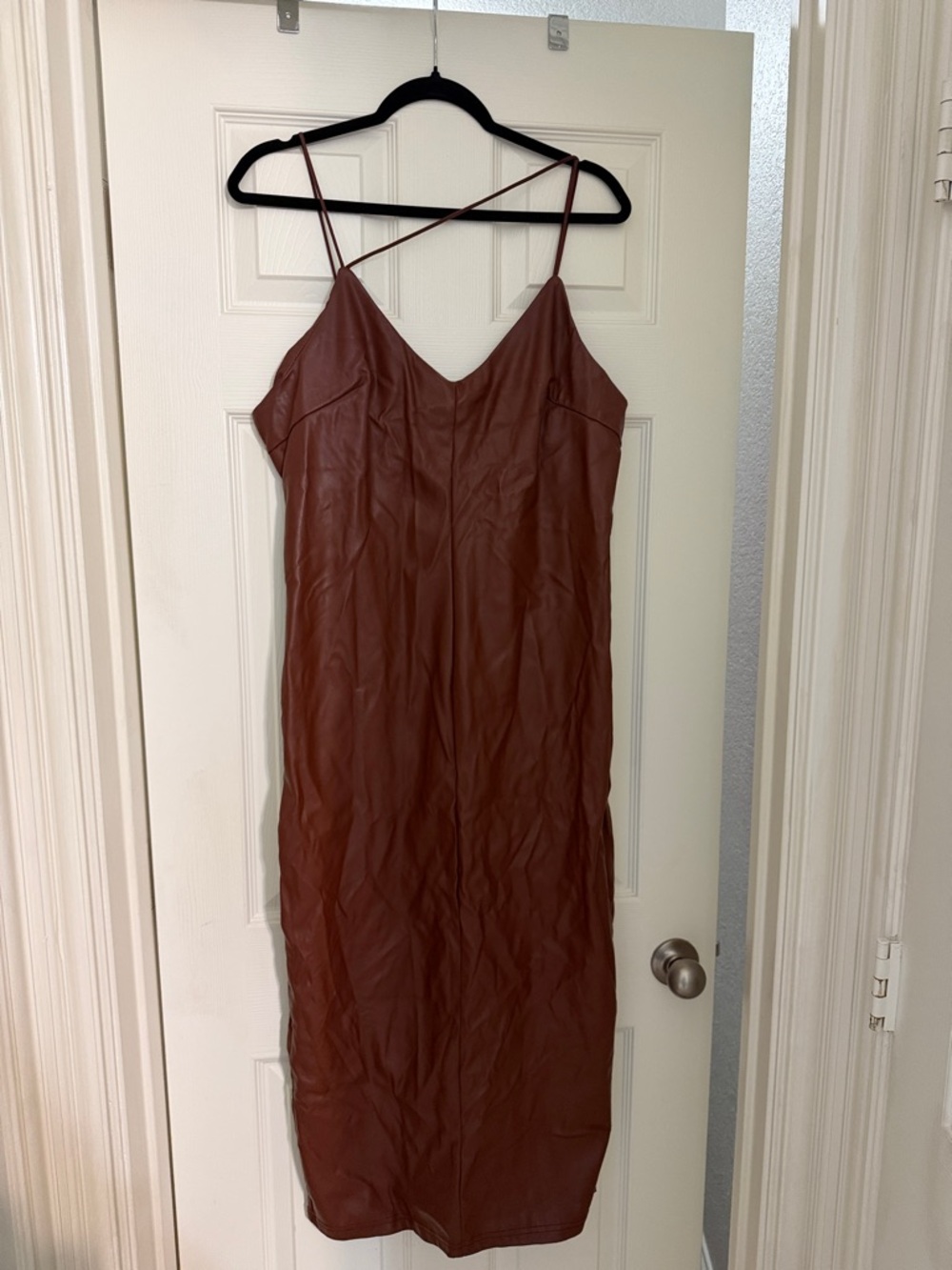 SHEIN Rust Brown Faux Leather Midi Slip Dress